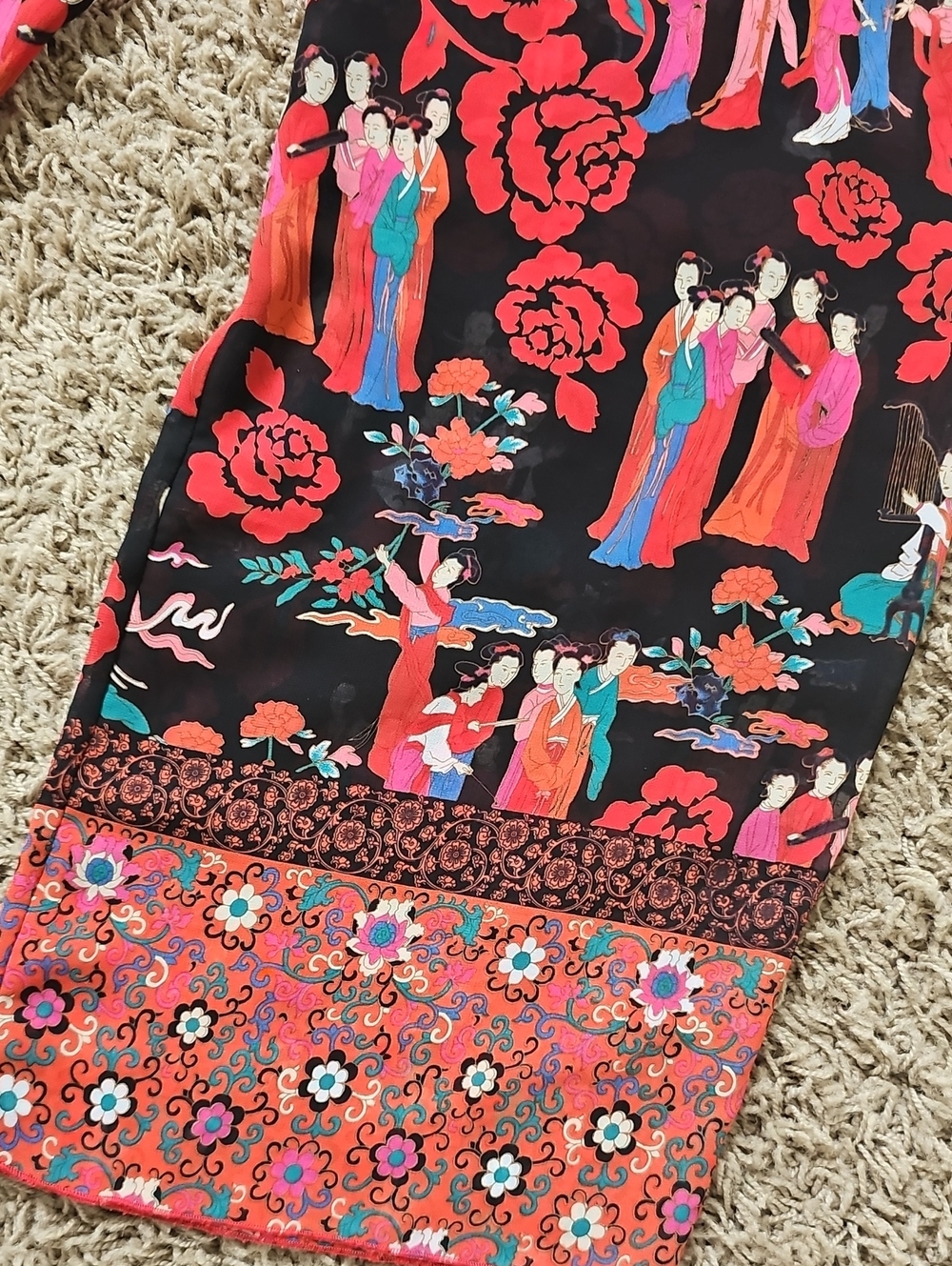 Josie Natori Capris Sheer Pants Geisha Japenese Print Medium Pull On - Picture 3 of 7